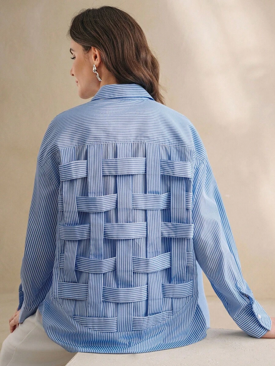Anewsta Women's New Striped Long Sleeve Elegant Blouse Shirt - Blue - View 1