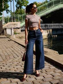 lacRébo Áo thun crop top họa tiết da báo có nơ đỏ và cổ khoét lỗ cho kỳ nghỉ thu đông - Nhiều màu - Xem 3