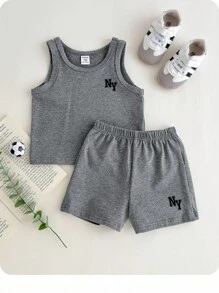 Baby Boy Letter Graphic Tank Top & Track Shorts