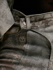 MUSERA 低腰抽象印花喇叭牛仔裤，西部乡村风，秋季街头服饰，节日优雅，Y2K性感可爱，90年代波西米亚风，中西部秋季时尚，春夏 - 灰色 - 查看 6