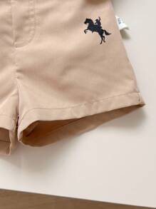 新生男婴/女婴可爱夏季休闲百搭都市白色短袖衬衫、松紧腰卡其色短裤套装