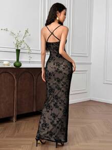 EastFlair 女士时尚网眼吊带裙，修身长裙，适合日常穿着 - 黑色 - 查看 6