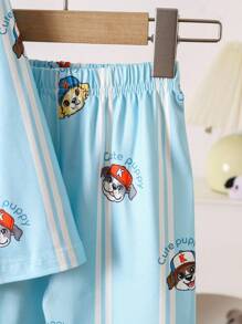 Baby Boy Knitted Collar Long Sleeve Top And Pants Set, Cute Puppy Blue Striped Casual Homewear, Spring/Autumn Puppy Print Pajamas Baby Boy Pajama Set Fall Winter - Multicolor - View 5