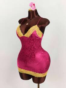 Amplova 大码蕾丝拼布提花紧身迷你连衣裙