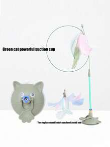 PETSIN 1 Powerful Suction Cup Cat Toy With A Cute Cat Head Shape, Self-Entertaining And Amusing For Cats, Detachable, Can Be Held, Can Ads A Long Rod Steel Wire Cat Toy, Replaceable Feather With Bell Pet Toy, Cat Toy, Pet Supplies - Multicolor - View 23
