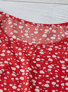 SHEIN LUNE 女式碎花休闲度假短袖衬衫 - 紅色 - 查看 5