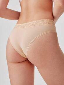 LUVLETTE 3 件装蕾丝边透气棉质基本款内衣中腰性感女士内衣内裤套装-大地色 - 彩色 - 查看 5