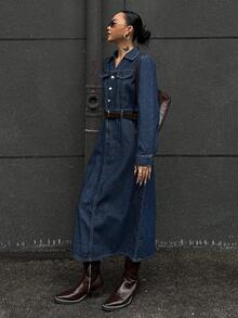 DAZY Women's Street Style Pocketed Long Sleeve Denim Dress - Blue - View 2