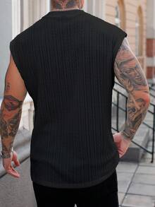 Manfinity CasualCool 男士宽肩无袖背心，非常适合夏季海滩旅行 - 黑色 - 查看 2