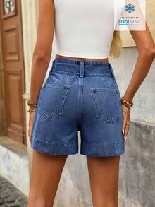 EMERY ROSE Fashionable Casual Versatile Button Pocket Women Denim Shorts - Blue - View 2
