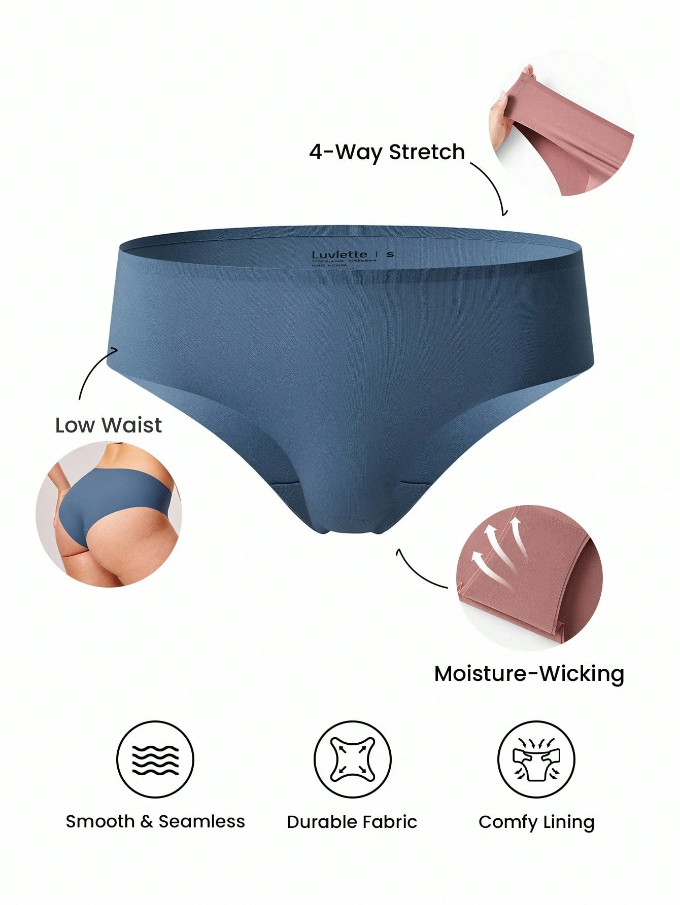 Lot de 4 culottes sans couture basiques à taille basse et sans marque pour femmes