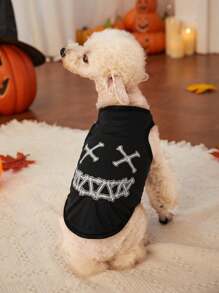 PETSIN 1pc Pet Halloween Devil Smile Print Vest , Black Tank Top - Multicolor - View 2