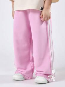 SUMWON Girls Atlanta Two Piece Outfit Boxy Fit T Shirt Wide Leg Pants Co Ord Set Heart Print Casual Spring Summer Wear - Pink - View 4