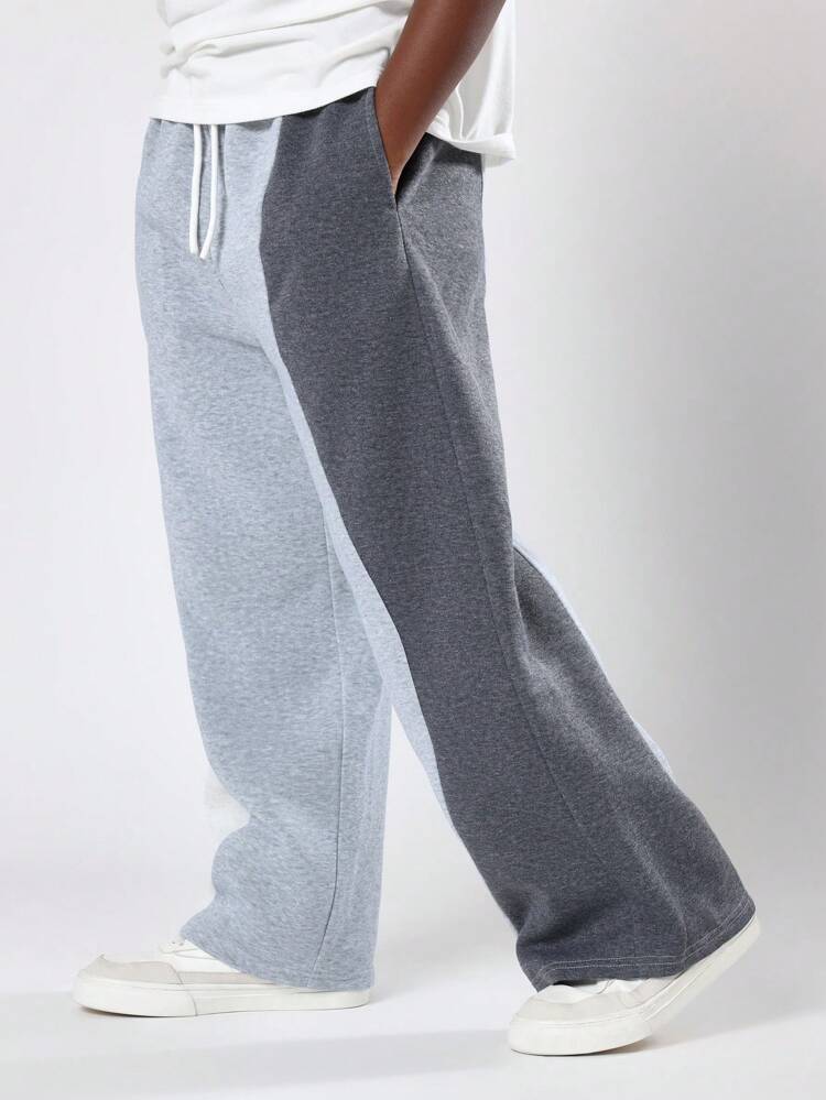 Spodnie dresowe z szerokimi nogawkami i kolorowym blokiem kolorów i ściągaczem