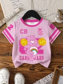 SHEIN X Care Bears Young Girl Cartoon & Letter Print Round Neck Short Sleeve T-Shirt - White - View 1