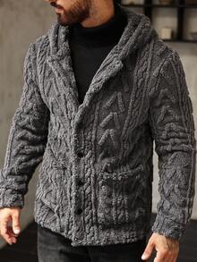 Manfinity Homme 男士长袖休闲纯色连帽外套，秋冬季百搭单品 - 灰色 - 查看 5