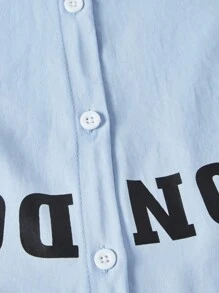 SHEIN Explorewe 1pc Tween Boy Light Blue Shirt Oxford Letter Print Short Sleeves Small Lapels Casual School Back-To-School Summer Street Spring Autumn Fit Shirt - Baby Blue - View 5