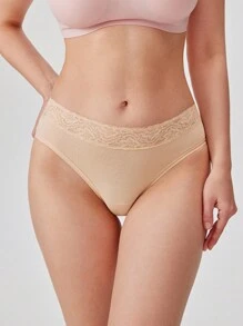 LUVLETTE 3 件装蕾丝边透气棉质基本款内衣中腰性感女士内衣内裤套装-大地色 - 彩色 - 查看 7