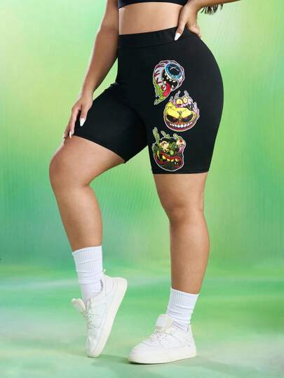 MADBALLS X SHEIN Quần short biker cạp cao họa tiết hoạt hình cỡ lớn