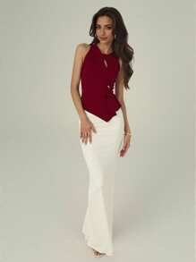 Modelyn Asymmetrisch geschnittenes Top mit abstrakter Optik + minimalistischer, stilvoller Bleistiftrock 2 Stücke Set - Verschiedenfarbig - Übersicht 10