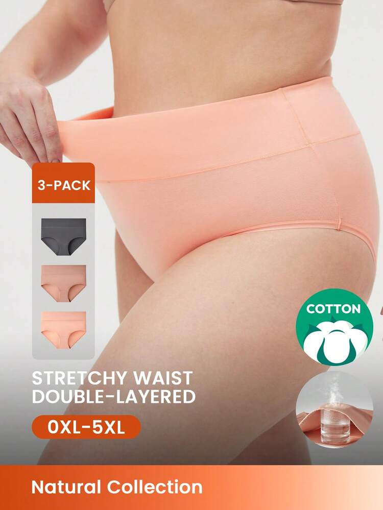 Plus 3-Pack Airy Cotton Basics High-Waist Briefs Women Underwear Panties Set-Pure Comfort