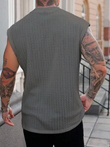 Manfinity CasualCool Men's Simple Solid Color Textured Wide Shoulder Tank Top, Perfect For Beach Trips In Summer - Grey - View 2
