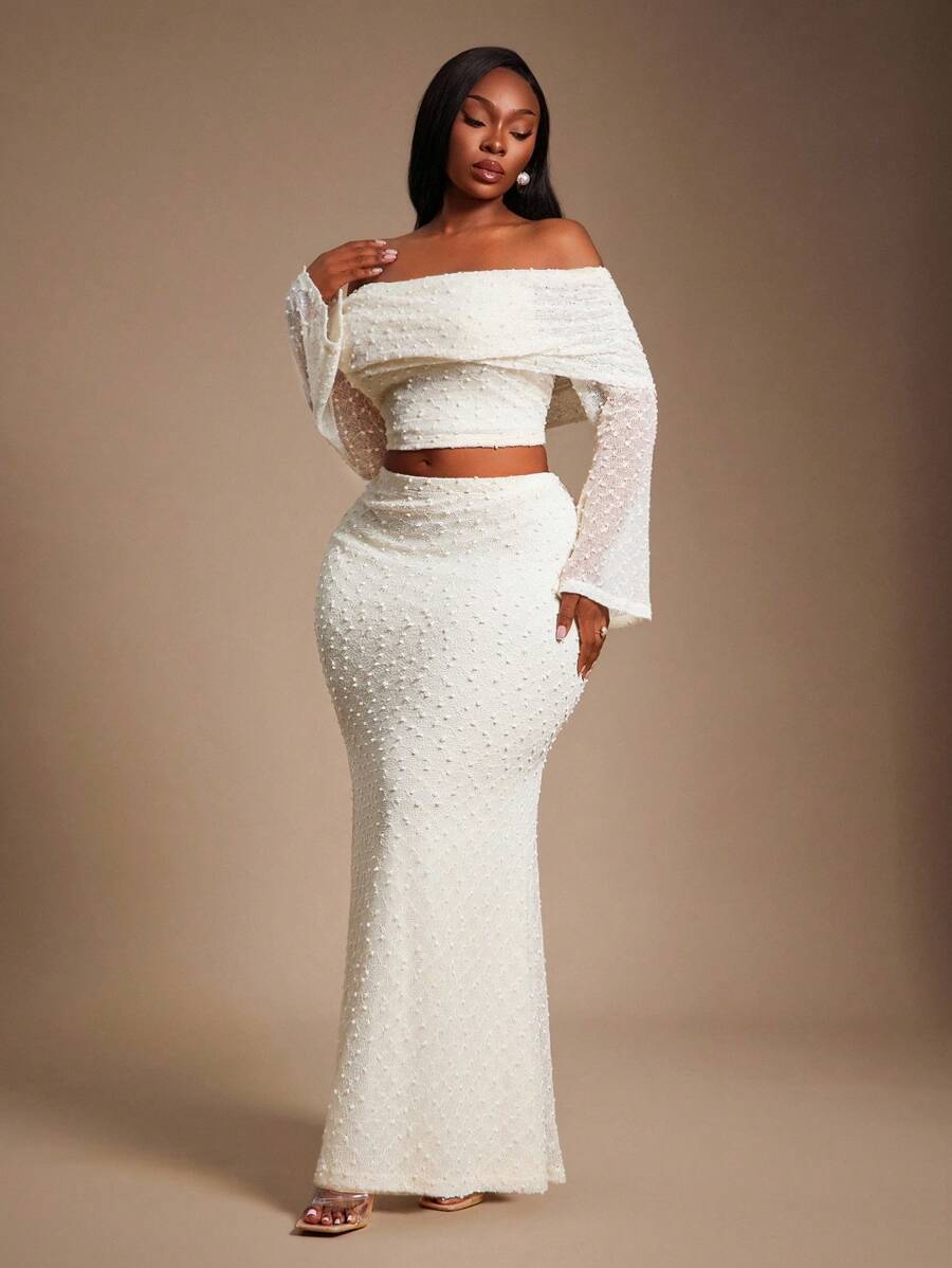 Radiana Áo len dệt kim dáng ôm, màu trơn, hở vai, tay dài, dáng rộng, gợi cảm, thời trang xuân hè dành cho nữ, váy đuôi cá, phong cách tối giản, mặc hàng ngày, thích hợp cho tiệc tùng, dạ hội - Màu be - Xem 1