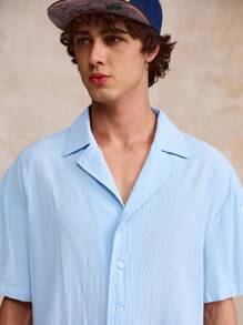 Surfspeed Men's Solid Color Lapel NeckShort Sleeve Shirt And Shorts Beach Outfit