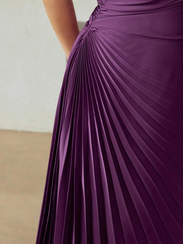 PLUS SIZE PLEATED ASYMMETRICAL HEM DRESS