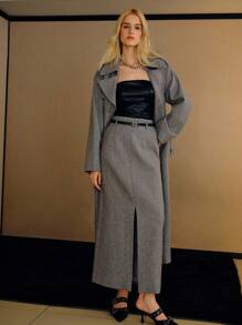 MOTF PREMIUM 女士灰色羊毛混纺短裙，冬季 - 灰色 - 查看 3