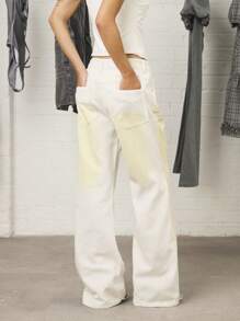COUREZ Low Rise Flared Jeans In White And Yellow Wash /Y2K  Clothes Women Streetwear Going Out Outfits - White - View 3