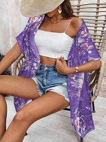 Breezaya Women's Floral All-Over Print Short Sleeve Casual Summer Cardigan