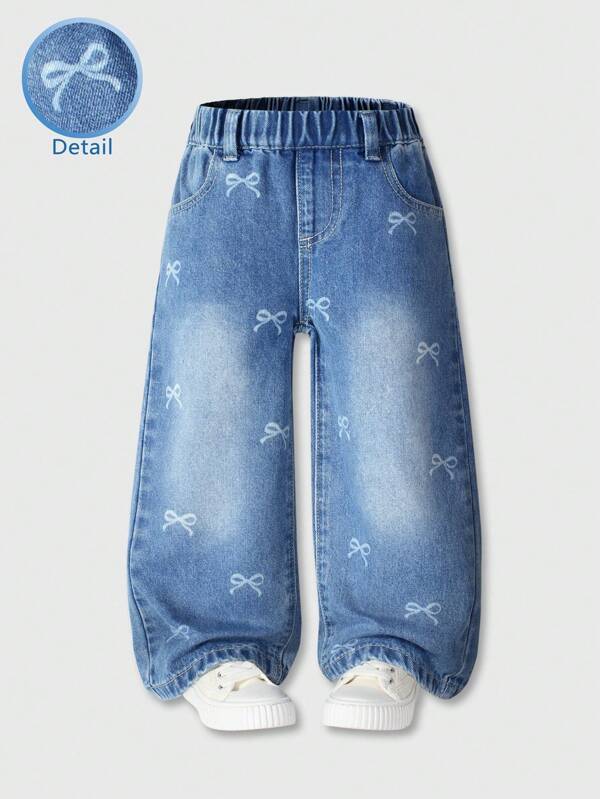 Young Girl Y2K Style Jeans - Vintage Light Wash Denim, Butterfly Print, Loose Straight Fit, Comfortable Soft Fabric, Streetwear, Girls Denim Pants Baggy Jeans Y2k Wide Leg Jeans Graphic Jeans Denim Jean Girls' Casual Versatile Street-Style Cute Printed Washed Comfortable Loose Wide-Leg Jeans