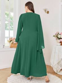 Modelyn 大码女式优雅水钻装饰修身腰部圆领派对连衣裙 - 綠色 - 查看 2