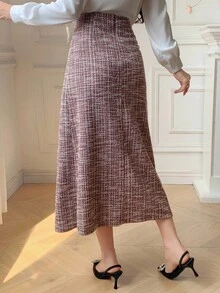 DAZY Saia Assimétrica Elegante e Texturizada para Mulheres, Outono/Inverno - Rosa chiclete - Visão 2