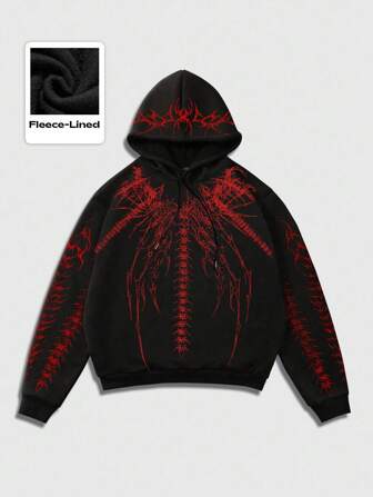 Goth sweat-shirt à capuche ample à manches longues avec cordon de serrage pour hommes, Sweat-shirt-shirt en polaire ample