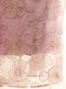 Aveloria Rosie 奢华小众亮片镂空花卉 3D 串珠刺绣连衣裙，女式长礼服 - 藕粉色 - 查看 7