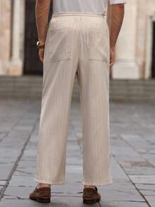 Manfinity VCAY 男士休闲梭织条纹中腰抽绳直筒裤