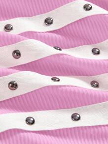 ROMWE Grunge Punk Áo croptop không tay đính đinh tán phong cách Punk Rock, áo hai dây gợi cảm kiểu sinh viên mùa hè, cỡ lớn. - Hồng - Xem 3