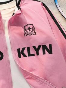 Explorewe 超大号女童休闲条纹字母印花拼色风衣外套，宽松版型，舒适百搭，适合秋季、春季、冬季、日常穿着、通勤、户外、运动、学校、街头服饰、派对、拍照