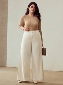 MOTF PREMIUM PLUS SIZE PLEATED WIDE LEG PANTS - Beige - View 5