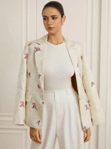 GENKIRA Chaqueta de traje de negocios ajustada con textura y un solo botón - Albaricoque - Ver 4