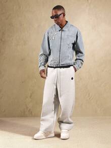 SUMWON Áo khoác denim đính hình ngôi sao rách rưới phong cách đường phố Grunge Áo khoác ngoài thường ngày có khóa kéo phía trước, viền thô, họa tiết ngôi sao, thiết kế hiện đại, tuyên bố thời trang - Màu xanh lam - Xem 6