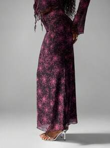 MISSGUIDED Saia Longa Elegante de Chiffon com Estampa Floral, Comprimento Longo, Design de Camada de Tule, Cintura Empire, Ideal para Coquetel, Casamento, Festa, Férias