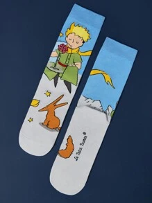 LE PETIT PRINCE X SHEIN 3 đôi tất dài đến bắp chân mềm mại, thoáng khí, thấm hút mồ hôi, thường ngày cho nữ, màu hồng và xanh dương, thời trang và dễ thương, mũi và gót được gia cố để bền bỉ trong mọi mùa, phù hợp với mọi phong cách, mặt trăng và ngôi sao - Nhiều màu - Xem 11