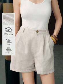 Uhlyne 女士高腰条纹休闲短裤，夏季 - 灰色 - 查看 9