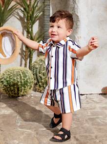 Baby Boy Vertical Striped Shirt & Shorts