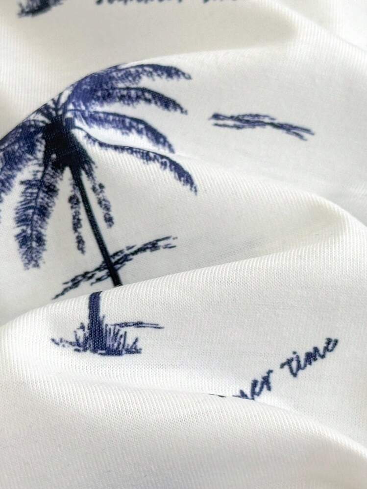Baby Tropical & Letter Graphic Tee & Shorts - Blue and White - View 5
