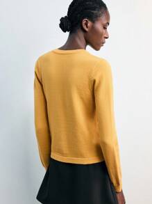 Maija Cardigan giallo da donna versatile, di moda urbana moderna, essenziale, con scollo tondo, apertura anteriore, orlo e polsini con design in filato sfumato, decorazione metallica, adatto per l'ufficio e il casual business, con un tocco vintage di alta qualità per il pendolarismo urbano - Multicolore - Visualizzare 5