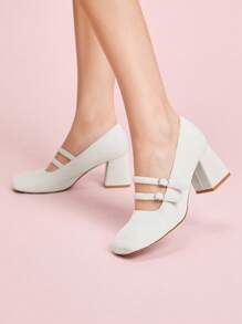 CUCCOO DOLLMOD Casual Fashionable Versatile Solid Color Women High Heels - White - View 1